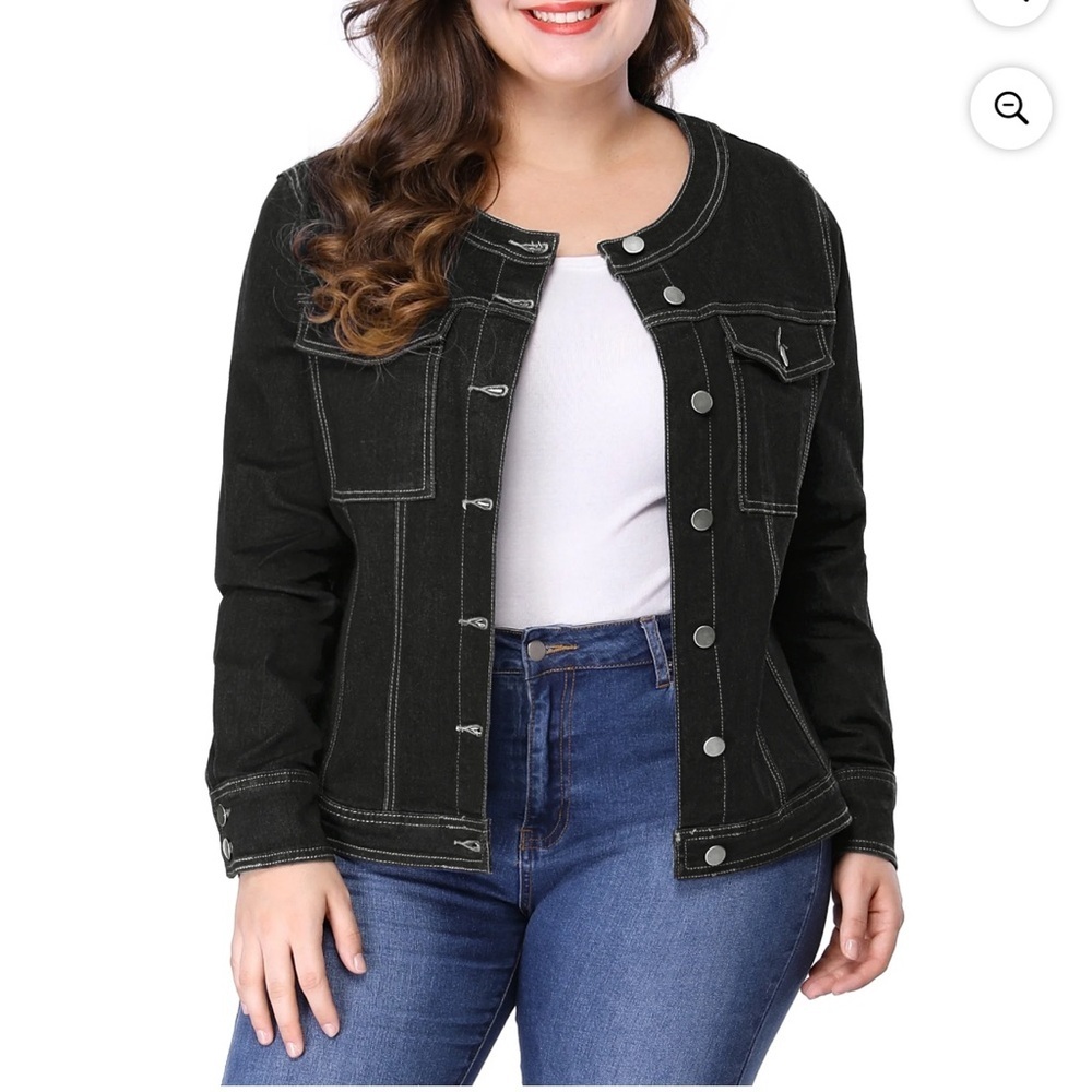 Agnes Orinda Black Stretch Denim Jacket - 2XL